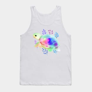 Cute Colorful Floral Sea Turtle . Tank Top
